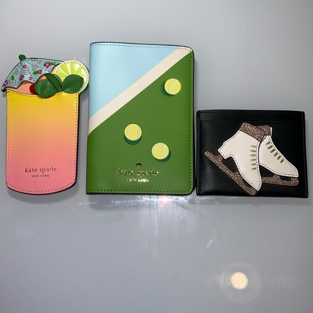 kate spade Green & Light Blue Tennis Ball Passport Wallet - Picture 2 of 12